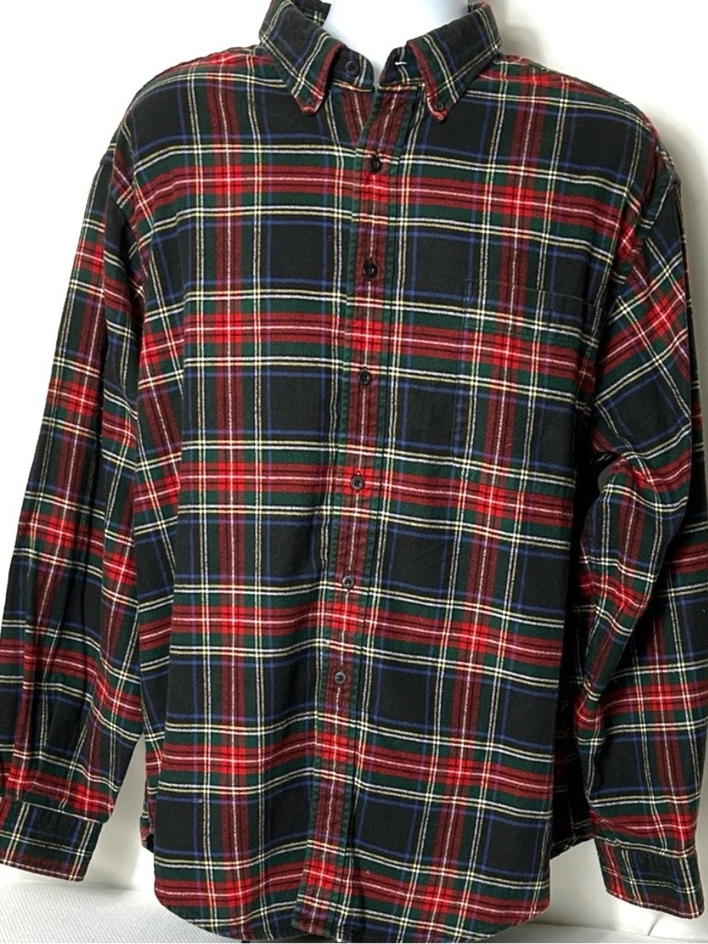 Lands' End Men's Size XL 17-17.5 Red Black Plaid Casual Flannel Thick Shirt